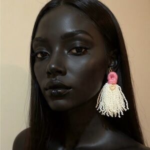 Elegant Pink and Cream Tassel Earrings